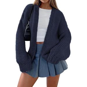 imagePRETTYGARDEN Cardigan Sweaters for Women Trendy Fall Fashion 2025 Long Sleeve Chunky Knit Cardigans Winter Clothing OutfitsNavy