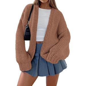 imagePRETTYGARDEN Cardigan Sweaters for Women Trendy Fall Fashion 2025 Long Sleeve Chunky Knit Cardigans Winter Clothing OutfitsRed Camel