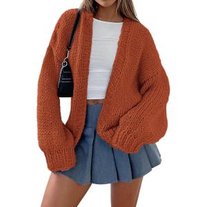 imagePRETTYGARDEN Cardigan Sweaters for Women Trendy Fall Fashion 2025 Long Sleeve Chunky Knit Cardigans Winter Clothing OutfitsRust Red