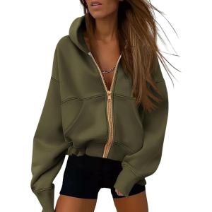 imagePRETTYGARDEN Hoodies for Women Sweatshirt Zip Up Hoodie Fall Fashion 2025 Trendy Long Sleeve Jackets Winter Clothing OutfitsArmy Green