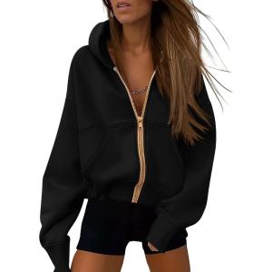 imagePRETTYGARDEN Hoodies for Women Sweatshirt Zip Up Hoodie Fall Fashion 2025 Trendy Long Sleeve Jackets Winter Clothing OutfitsBlack