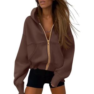 imagePRETTYGARDEN Hoodies for Women Sweatshirt Zip Up Hoodie Fall Fashion 2025 Trendy Long Sleeve Jackets Winter Clothing OutfitsBrown Coffee