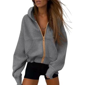imagePRETTYGARDEN Hoodies for Women Sweatshirt Zip Up Hoodie Fall Fashion 2025 Trendy Long Sleeve Jackets Winter Clothing OutfitsDark Grey
