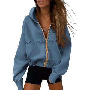 imagePRETTYGARDEN Hoodies for Women Sweatshirt Zip Up Hoodie Fall Fashion 2025 Trendy Long Sleeve Jackets Winter Clothing OutfitsGrey Blue