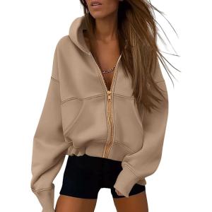 imagePRETTYGARDEN Hoodies for Women Sweatshirt Zip Up Hoodie Fall Fashion 2025 Trendy Long Sleeve Jackets Winter Clothing OutfitsGrey Khaki