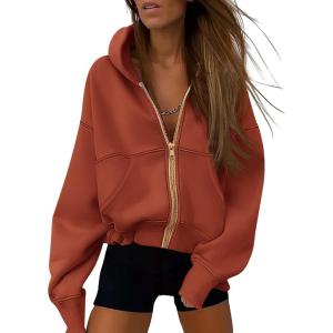 imagePRETTYGARDEN Hoodies for Women Sweatshirt Zip Up Hoodie Fall Fashion 2025 Trendy Long Sleeve Jackets Winter Clothing OutfitsOrange