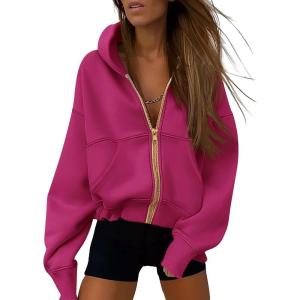 imagePRETTYGARDEN Hoodies for Women Sweatshirt Zip Up Hoodie Fall Fashion 2025 Trendy Long Sleeve Jackets Winter Clothing OutfitsRose Red