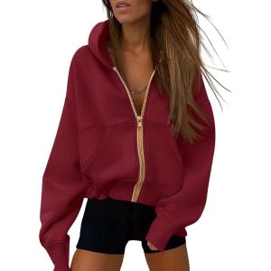 imagePRETTYGARDEN Hoodies for Women Sweatshirt Zip Up Hoodie Fall Fashion 2025 Trendy Long Sleeve Jackets Winter Clothing OutfitsWine Red