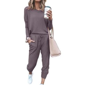 imagePRETTYGARDEN Women Fall 2 Piece Lounge Outfit Long Sleeve Tops High Waisted Jogger Pants Set Spring Travel Clothes TracksuitGrey