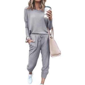 imagePRETTYGARDEN Women Fall 2 Piece Lounge Outfit Long Sleeve Tops High Waisted Jogger Pants Set Spring Travel Clothes TracksuitLight Grey