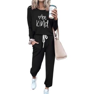 imagePRETTYGARDEN Women Fall 2 Piece Lounge Outfit Long Sleeve Tops High Waisted Jogger Pants Set Spring Travel Clothes TracksuitPatternedblack