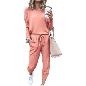 imagePRETTYGARDEN Women Fall 2 Piece Lounge Outfit Long Sleeve Tops High Waisted Jogger Pants Set Spring Travel Clothes TracksuitPink