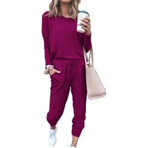 imagePRETTYGARDEN Women Fall 2 Piece Lounge Outfit Long Sleeve Tops High Waisted Jogger Pants Set Spring Travel Clothes TracksuitPurple