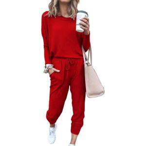 imagePRETTYGARDEN Women Fall 2 Piece Lounge Outfit Long Sleeve Tops High Waisted Jogger Pants Set Spring Travel Clothes TracksuitRed