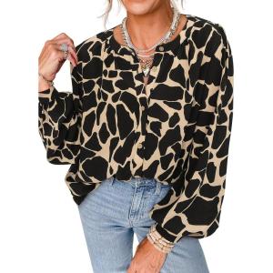 imagePRETTYGARDEN Womens Floral Button Down Blouse 2025 Fall Fashion Dressy Casual Long Sleeve Oversized Shirts Top Boho ClothesBlack