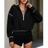 imagePRETTYGARDEN Womens 2025 Fall Hooded Sweatshirts Long Sleeve Half Zip Cropped Hoodies Pullover Winter Fashion ClothesBlack