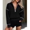 imagePRETTYGARDEN Womens 2025 Fall Hooded Sweatshirts Long Sleeve Half Zip Cropped Hoodies Pullover Winter Fashion ClothesBlack