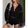 imagePRETTYGARDEN Womens 2025 Fall Hooded Sweatshirts Long Sleeve Half Zip Cropped Hoodies Pullover Winter Fashion ClothesBlack