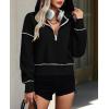 imagePRETTYGARDEN Womens 2025 Fall Hooded Sweatshirts Long Sleeve Half Zip Cropped Hoodies Pullover Winter Fashion ClothesBlack