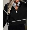imagePRETTYGARDEN Womens 2025 Fall Hooded Sweatshirts Long Sleeve Half Zip Cropped Hoodies Pullover Winter Fashion ClothesBlack