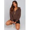 imagePRETTYGARDEN Womens 2025 Fall Hooded Sweatshirts Long Sleeve Half Zip Cropped Hoodies Pullover Winter Fashion ClothesBrown Coffee