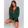 imagePRETTYGARDEN Womens 2025 Fall Hooded Sweatshirts Long Sleeve Half Zip Cropped Hoodies Pullover Winter Fashion ClothesDark Green
