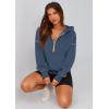 imagePRETTYGARDEN Womens 2025 Fall Hooded Sweatshirts Long Sleeve Half Zip Cropped Hoodies Pullover Winter Fashion ClothesGrey Blue