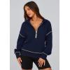 imagePRETTYGARDEN Womens 2025 Fall Hooded Sweatshirts Long Sleeve Half Zip Cropped Hoodies Pullover Winter Fashion ClothesNavy Blue
