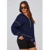 imagePRETTYGARDEN Womens 2025 Fall Hooded Sweatshirts Long Sleeve Half Zip Cropped Hoodies Pullover Winter Fashion ClothesNavy Blue