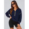 imagePRETTYGARDEN Womens 2025 Fall Hooded Sweatshirts Long Sleeve Half Zip Cropped Hoodies Pullover Winter Fashion ClothesNavy Blue