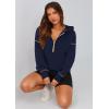 imagePRETTYGARDEN Womens 2025 Fall Hooded Sweatshirts Long Sleeve Half Zip Cropped Hoodies Pullover Winter Fashion ClothesNavy Blue