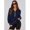 imagePRETTYGARDEN Womens 2025 Fall Hooded Sweatshirts Long Sleeve Half Zip Cropped Hoodies Pullover Winter Fashion ClothesNavy Blue