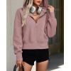 imagePRETTYGARDEN Womens 2025 Fall Hooded Sweatshirts Long Sleeve Half Zip Cropped Hoodies Pullover Winter Fashion ClothesPink