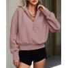 imagePRETTYGARDEN Womens 2025 Fall Hooded Sweatshirts Long Sleeve Half Zip Cropped Hoodies Pullover Winter Fashion ClothesPink