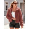 imagePRETTYGARDEN Womens 2025 Winter Coats Fleece Cropped Jacket Faux Fur Long Sleeve Pockets Shaggy Warm Outerwear Fall ClothesRust Red