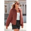 imagePRETTYGARDEN Womens 2025 Winter Coats Fleece Cropped Jacket Faux Fur Long Sleeve Pockets Shaggy Warm Outerwear Fall ClothesRust Red