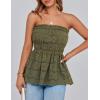 imagePRETTYGARDEN Womens Boho Tube Tops 2025 Summer Strapless Off Shoulder Eyelet Smocked Peplum Trendy Going Out Bandeau TopArmy Green