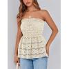 imagePRETTYGARDEN Womens Boho Tube Tops 2025 Summer Strapless Off Shoulder Eyelet Smocked Peplum Trendy Going Out Bandeau TopBeige