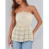 imagePRETTYGARDEN Womens Boho Tube Tops 2025 Summer Strapless Off Shoulder Eyelet Smocked Peplum Trendy Going Out Bandeau TopBeige
