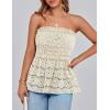 imagePRETTYGARDEN Womens Boho Tube Tops 2025 Summer Strapless Off Shoulder Eyelet Smocked Peplum Trendy Going Out Bandeau TopBeige