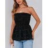 imagePRETTYGARDEN Womens Boho Tube Tops 2025 Summer Strapless Off Shoulder Eyelet Smocked Peplum Trendy Going Out Bandeau TopBlack