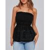 imagePRETTYGARDEN Womens Boho Tube Tops 2025 Summer Strapless Off Shoulder Eyelet Smocked Peplum Trendy Going Out Bandeau TopBlack