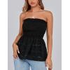 imagePRETTYGARDEN Womens Boho Tube Tops 2025 Summer Strapless Off Shoulder Eyelet Smocked Peplum Trendy Going Out Bandeau TopBlack