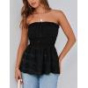 imagePRETTYGARDEN Womens Boho Tube Tops 2025 Summer Strapless Off Shoulder Eyelet Smocked Peplum Trendy Going Out Bandeau TopBlack
