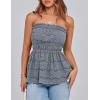 imagePRETTYGARDEN Womens Boho Tube Tops 2025 Summer Strapless Off Shoulder Eyelet Smocked Peplum Trendy Going Out Bandeau TopGrey Blue