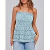 imagePRETTYGARDEN Womens Boho Tube Tops 2025 Summer Strapless Off Shoulder Eyelet Smocked Peplum Trendy Going Out Bandeau TopLight Blue