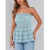 imagePRETTYGARDEN Womens Boho Tube Tops 2025 Summer Strapless Off Shoulder Eyelet Smocked Peplum Trendy Going Out Bandeau TopLight Blue