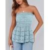 imagePRETTYGARDEN Womens Boho Tube Tops 2025 Summer Strapless Off Shoulder Eyelet Smocked Peplum Trendy Going Out Bandeau TopLight Blue