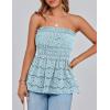 imagePRETTYGARDEN Womens Boho Tube Tops 2025 Summer Strapless Off Shoulder Eyelet Smocked Peplum Trendy Going Out Bandeau TopLight Blue