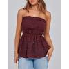 imagePRETTYGARDEN Womens Boho Tube Tops 2025 Summer Strapless Off Shoulder Eyelet Smocked Peplum Trendy Going Out Bandeau TopWine Red